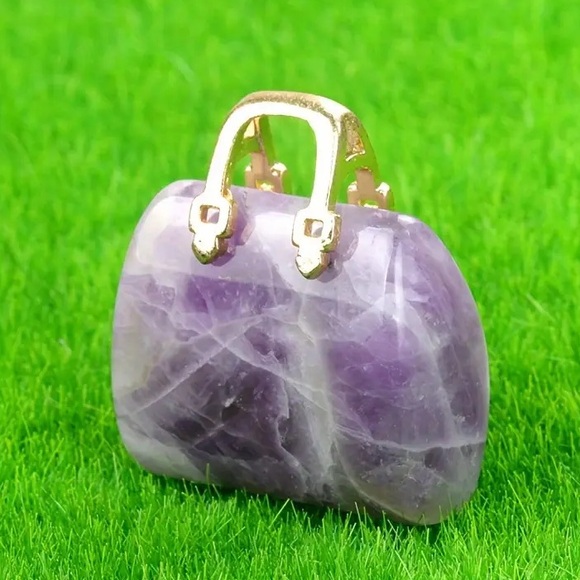 🆕New Amethyst Crystal Gemstone Hand Bag Hand Carved- Figurine or Pendent 2pcs - Picture 7 of 13